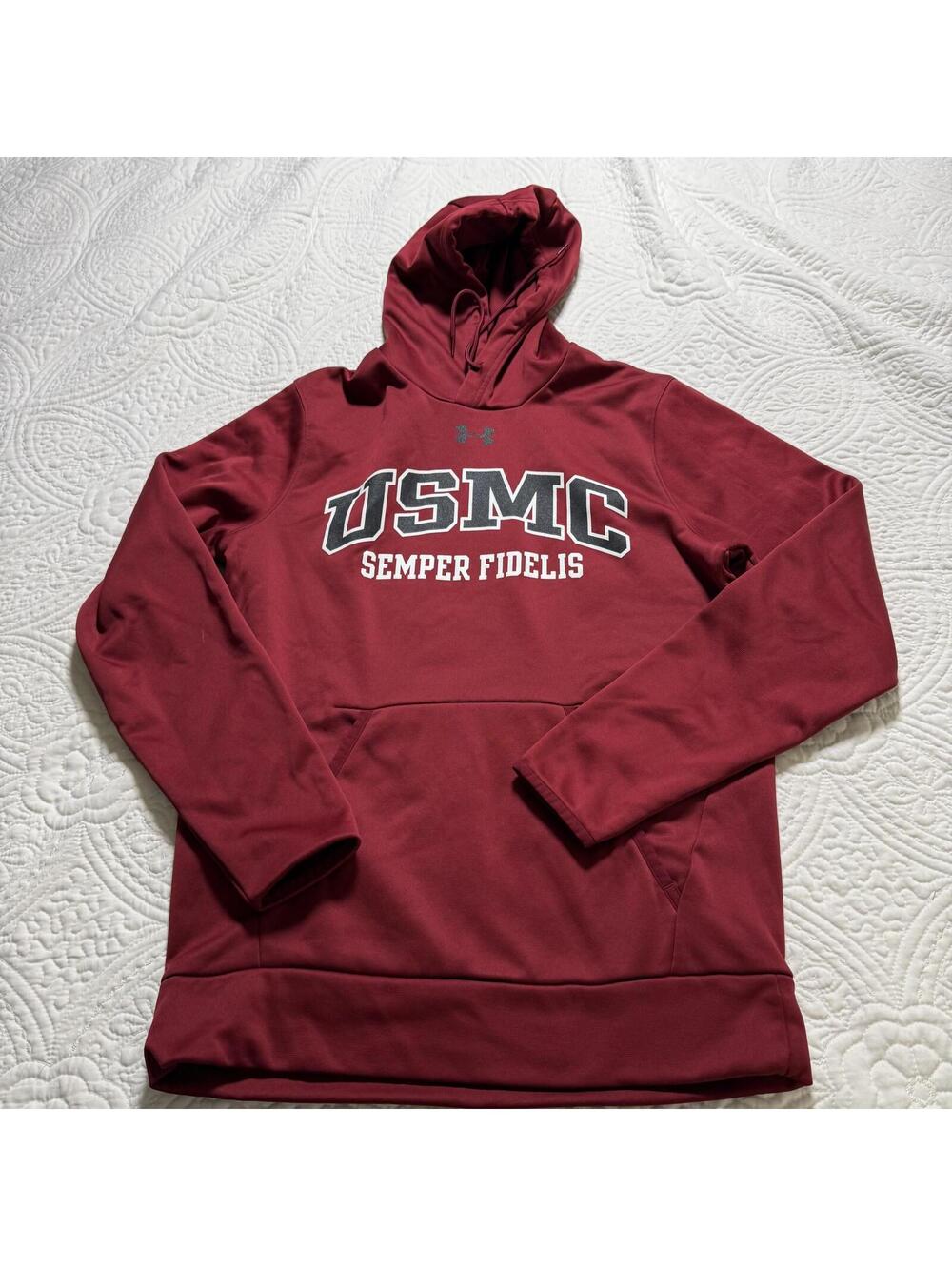 UNDER ARMOUR US Marine Core Maroon Hoodie Mens Loose fit SZ Small 100% Polyester